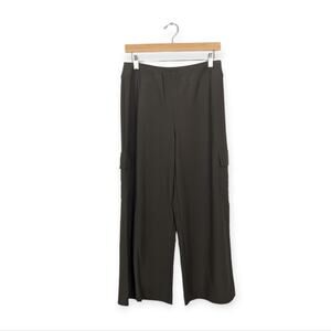 Boston Proper Cargo Pants M Olive Brown Wide Leg Cropped Utility Casual